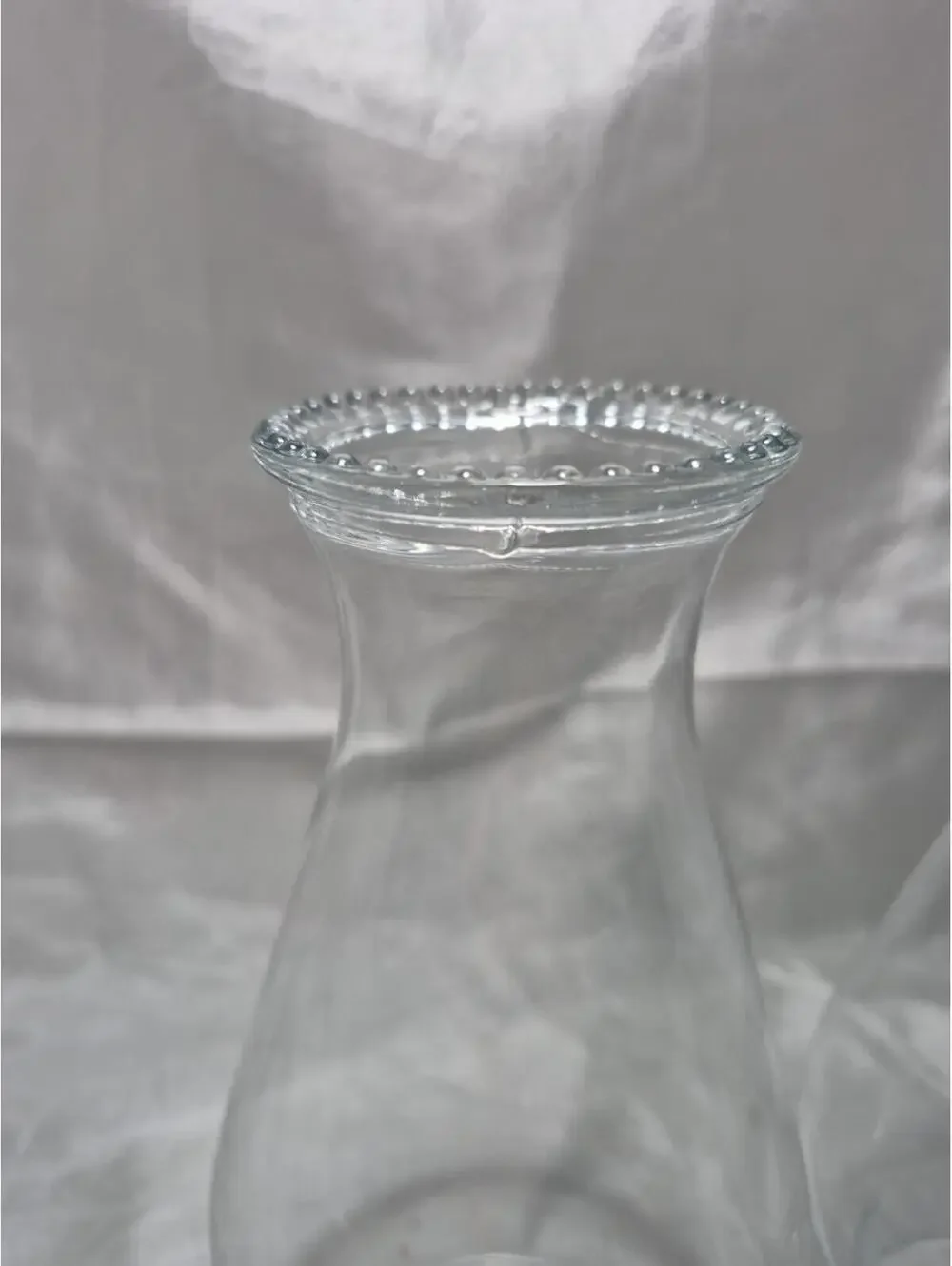 Vtg Pair Glass Chimney Oil Lamp Beaded Flared Top Rim 8 1/2